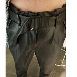 H&M Faux Leather Belted Trousers/ Pants - 2 - Black